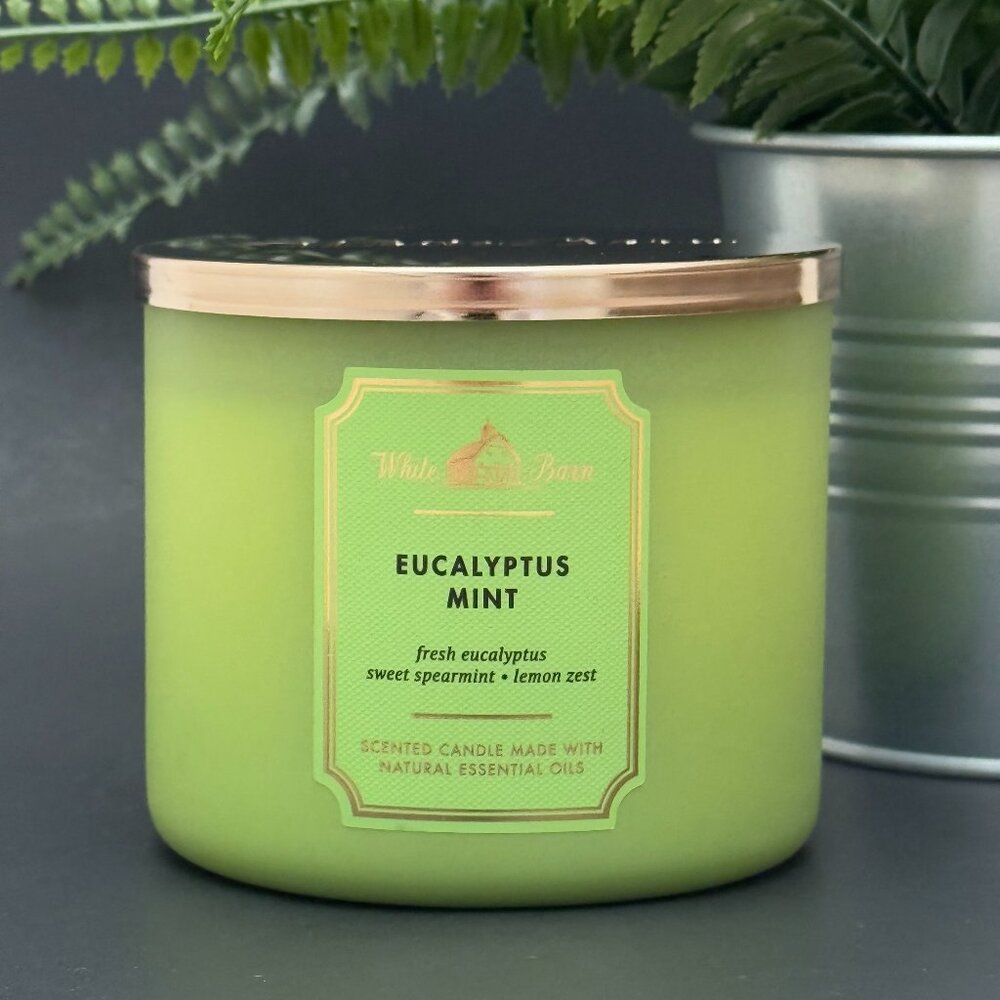 BBW Eucalyptus Mint White Barn Bath & Body Works 3 Wick Candle